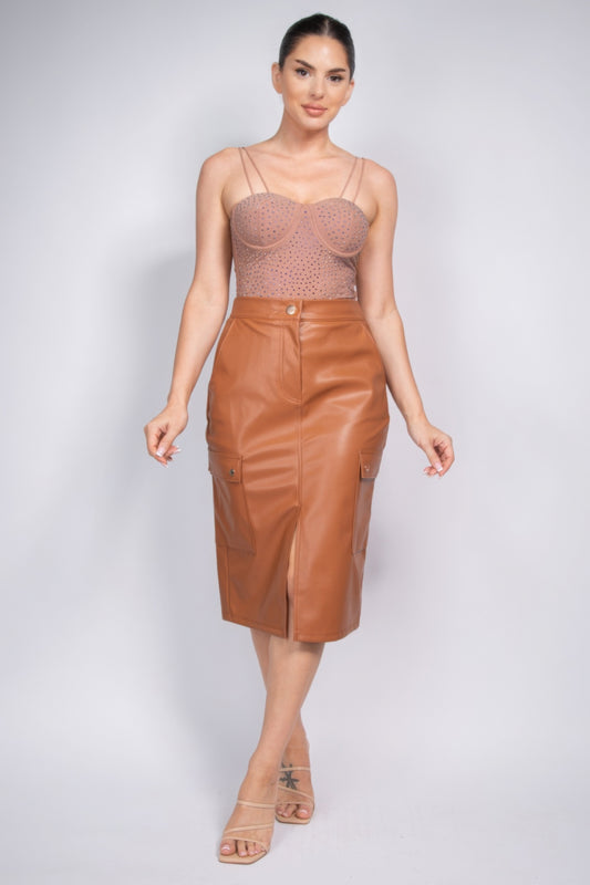 Faux Leather High-rise Cargo Skirt - Body By J'ne