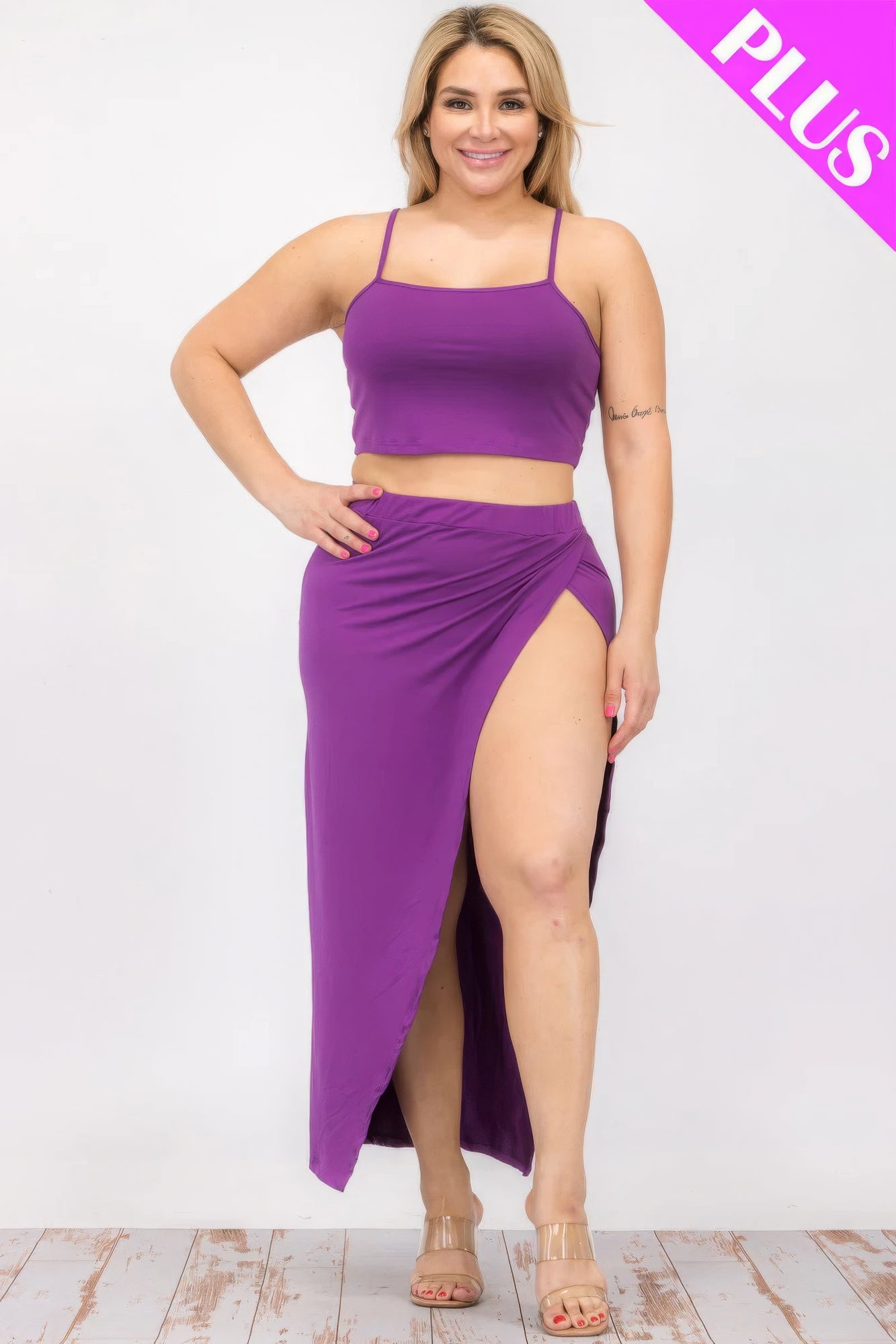 Plus Size Crop Cami & Split Thigh Maxi Skirt Set - Body By J'ne