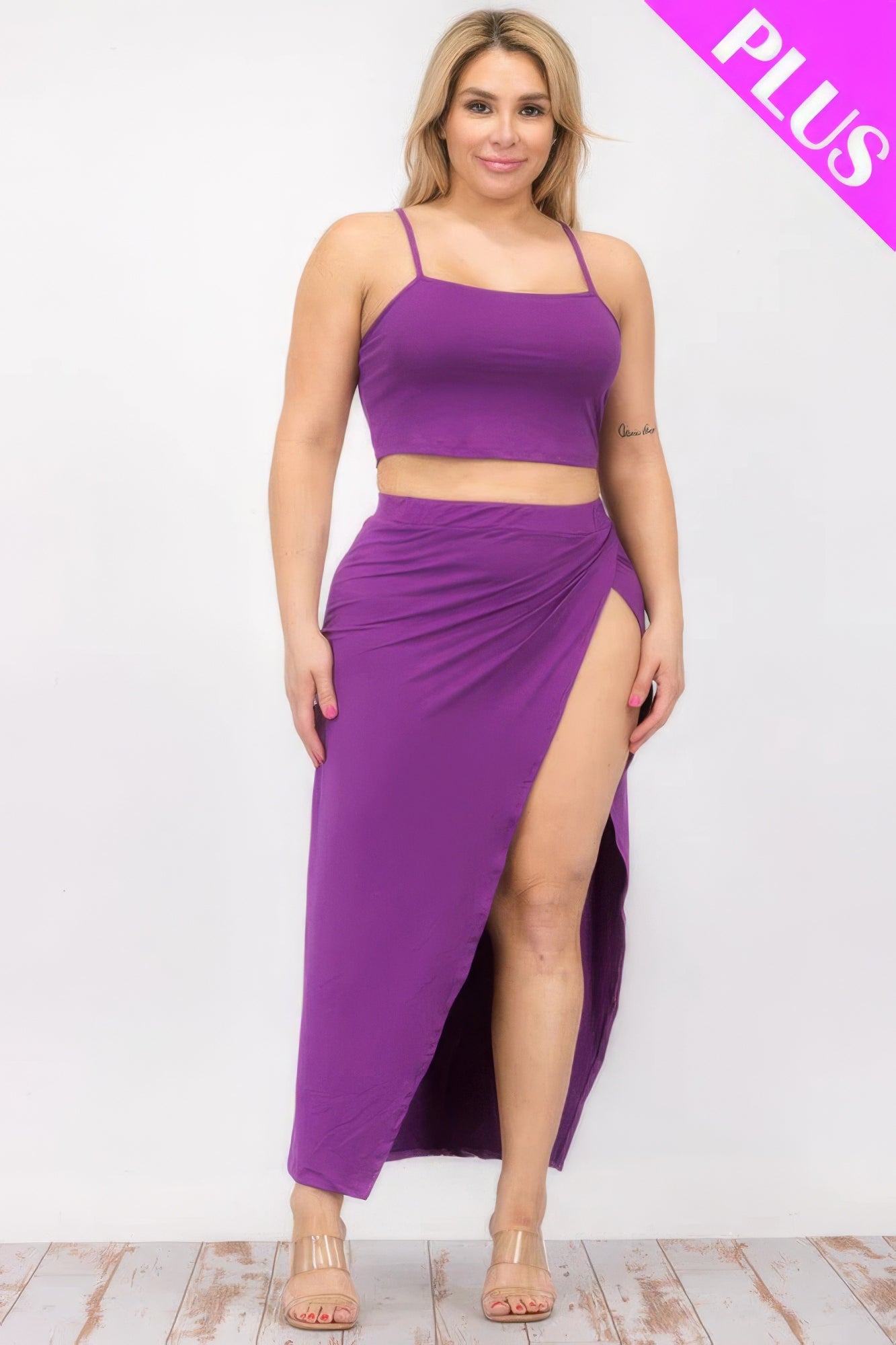 Plus Size Crop Cami & Split Thigh Maxi Skirt Set - Body By J'ne