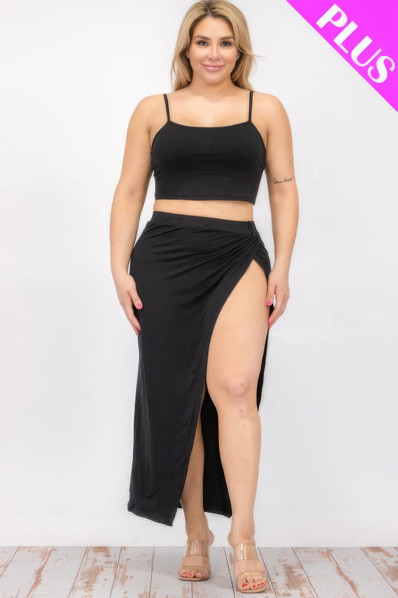 Plus Size Crop Cami & Split Thigh Maxi Skirt Set - Body By J'ne