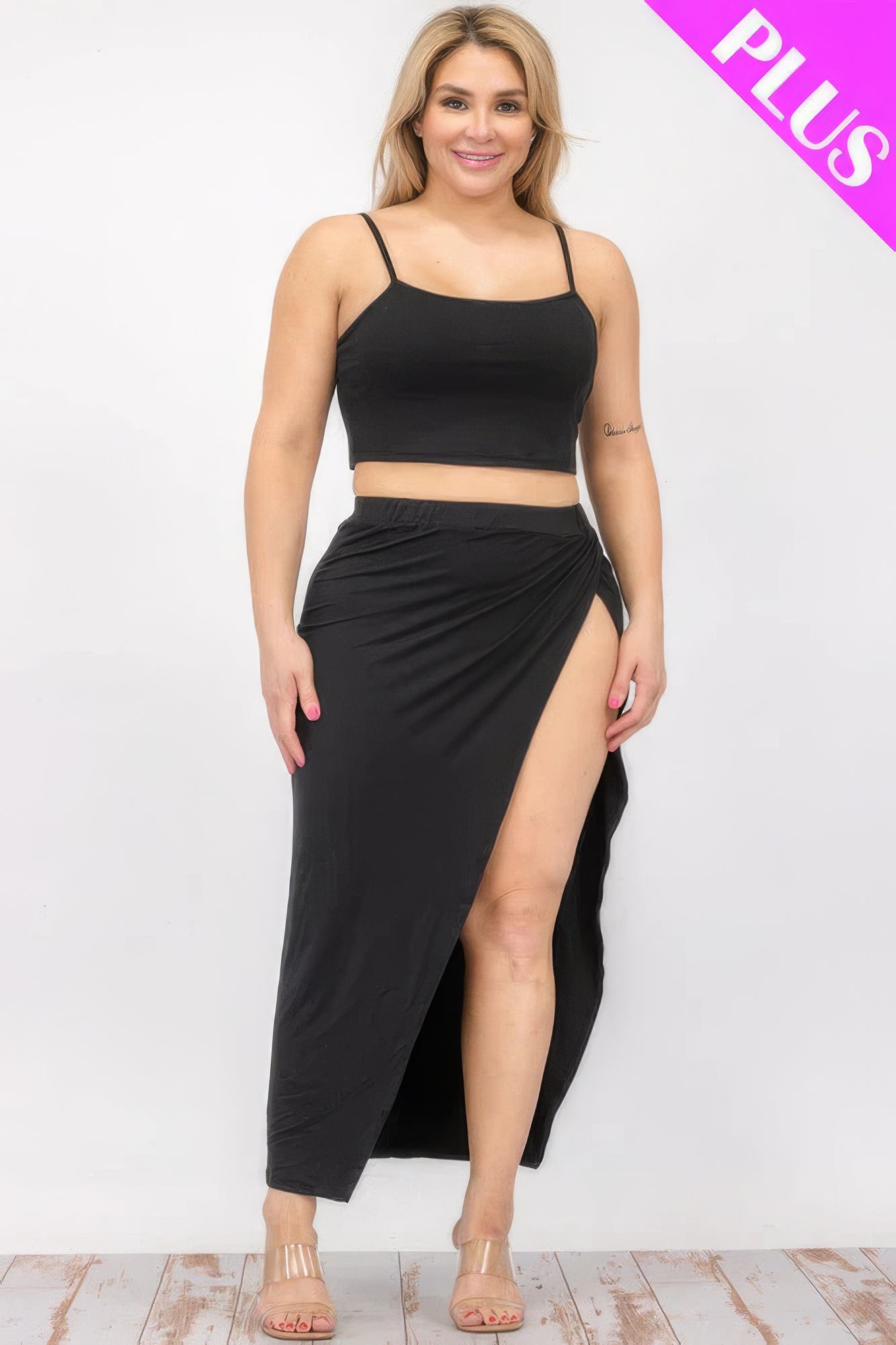 Plus Size Crop Cami & Split Thigh Maxi Skirt Set - Body By J'ne