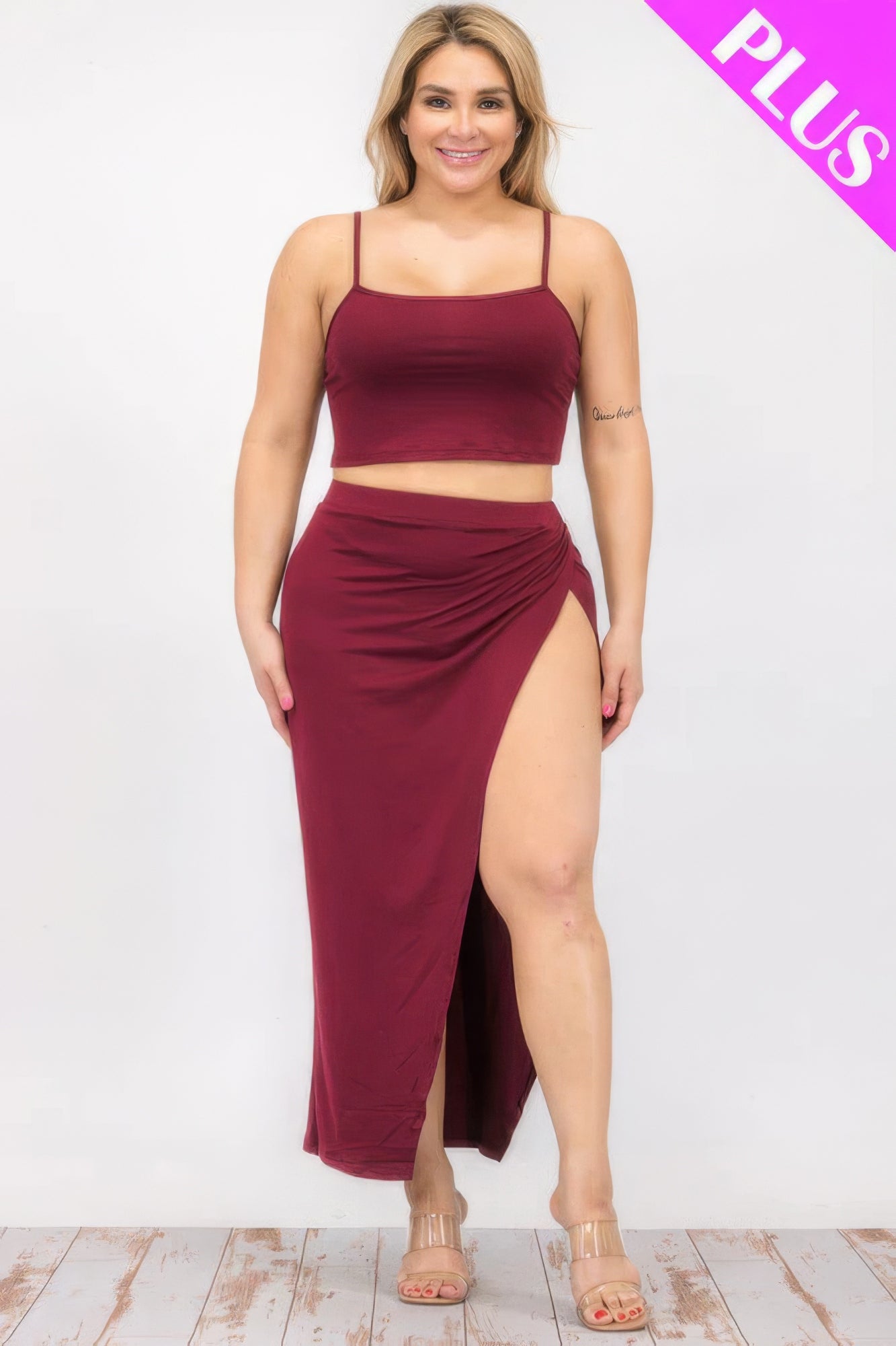 Plus Size Crop Cami & Split Thigh Maxi Skirt Set - Body By J'ne