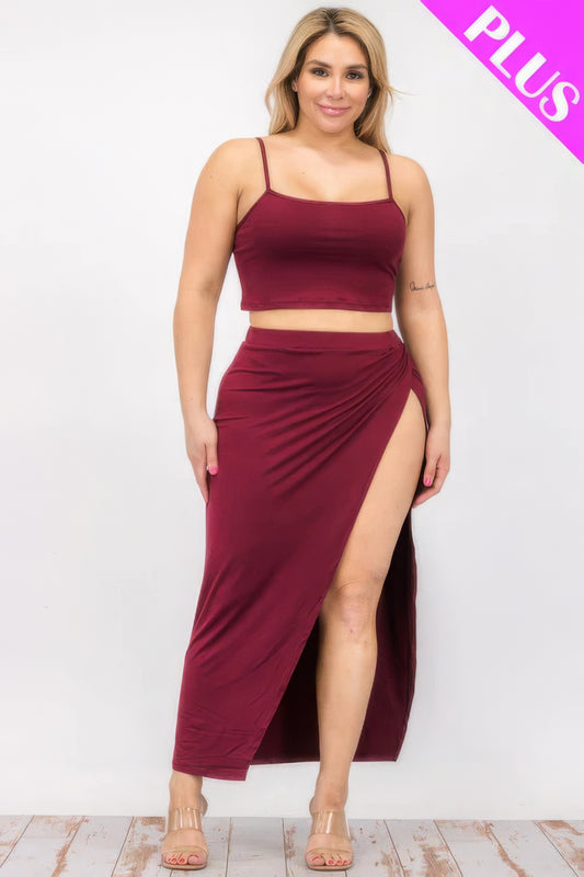 Plus Size Crop Cami & Split Thigh Maxi Skirt Set - Body By J'ne