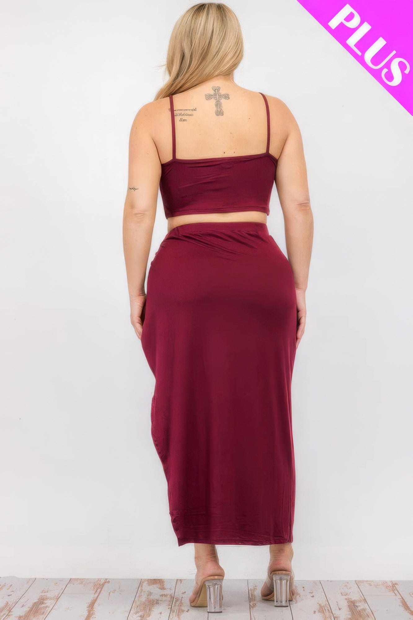 Plus Size Crop Cami & Split Thigh Maxi Skirt Set - Body By J'ne