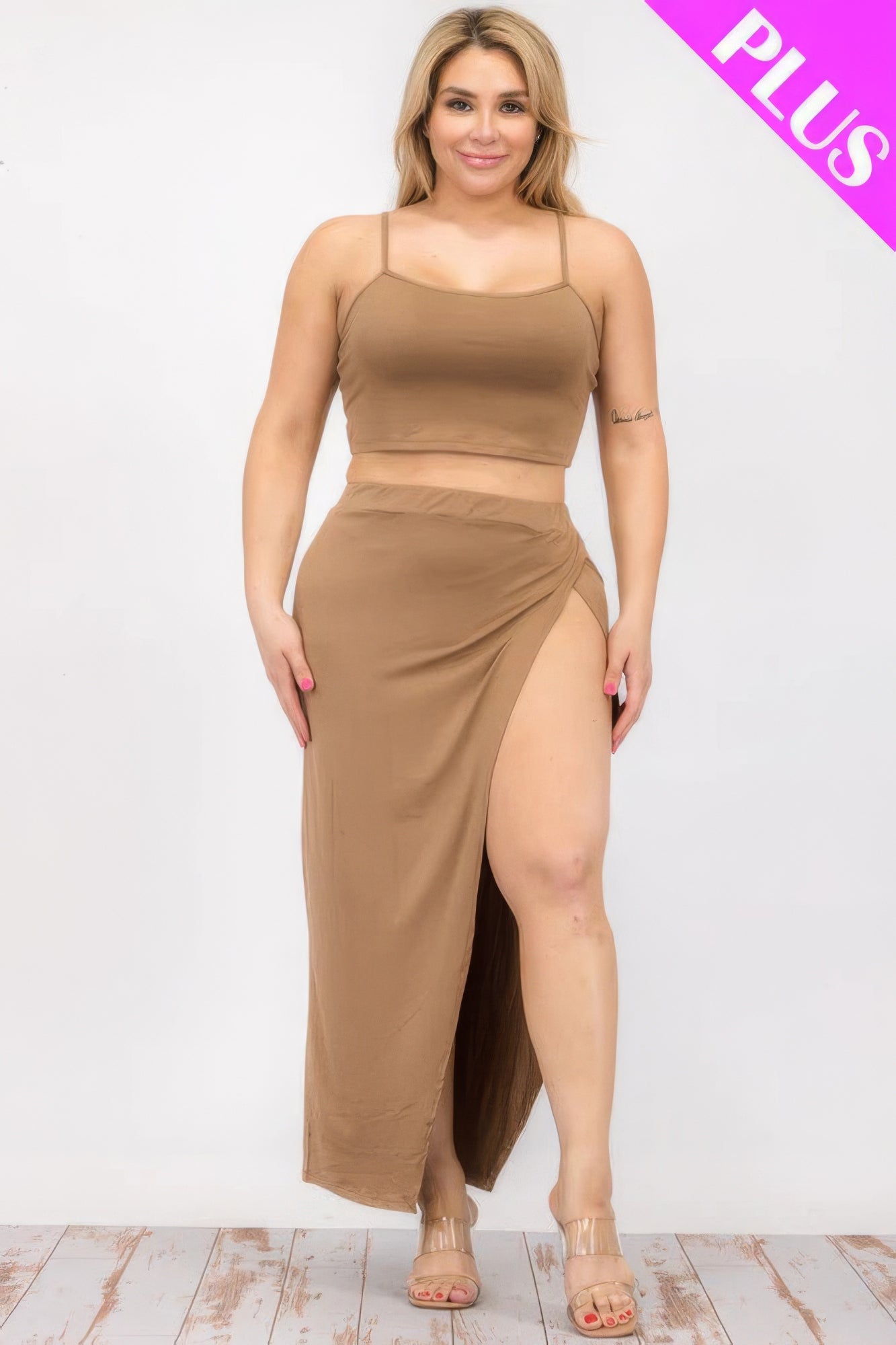 Plus Size Crop Cami & Split Thigh Maxi Skirt Set - Body By J'ne