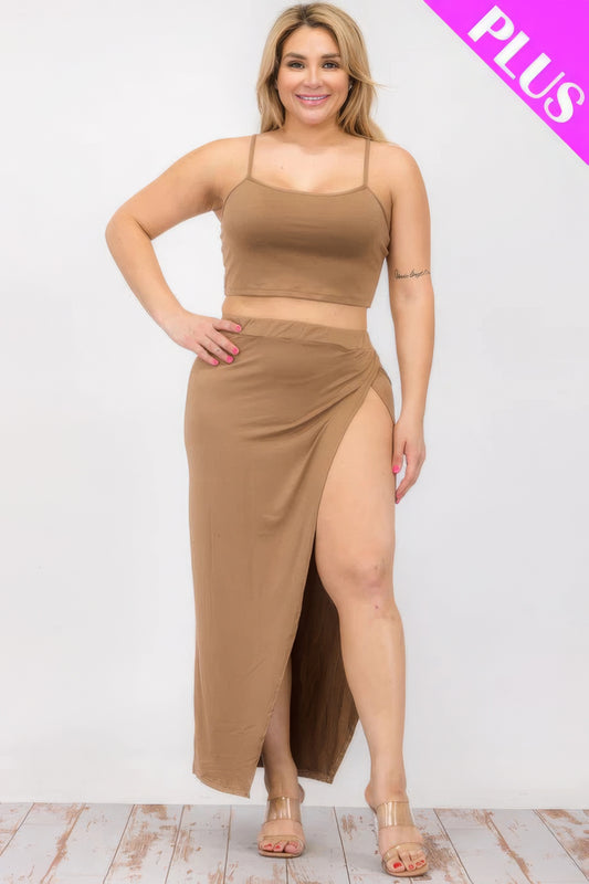 Plus Size Crop Cami & Split Thigh Maxi Skirt Set - Body By J'ne