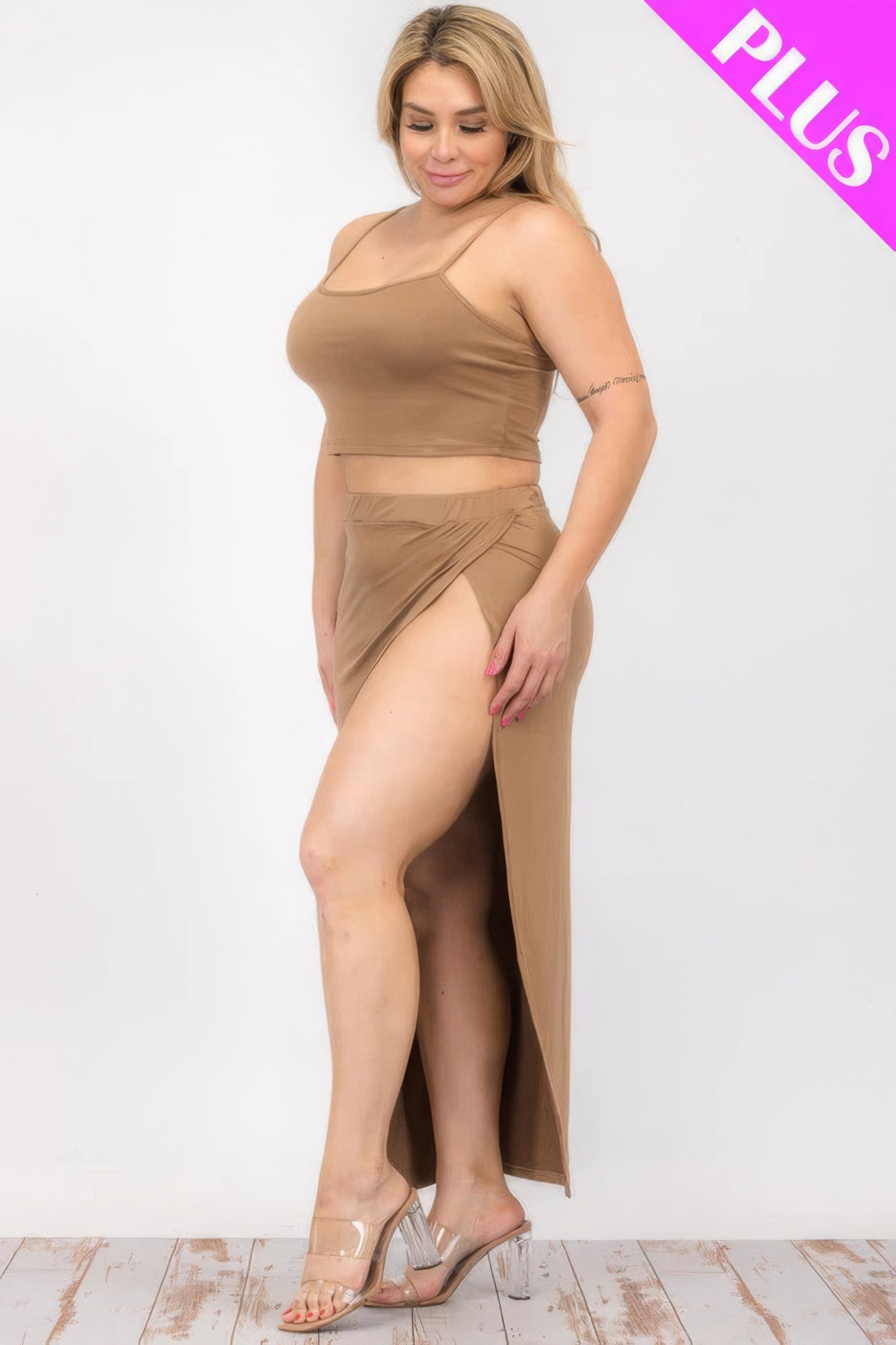 Plus Size Crop Cami & Split Thigh Maxi Skirt Set - Body By J'ne