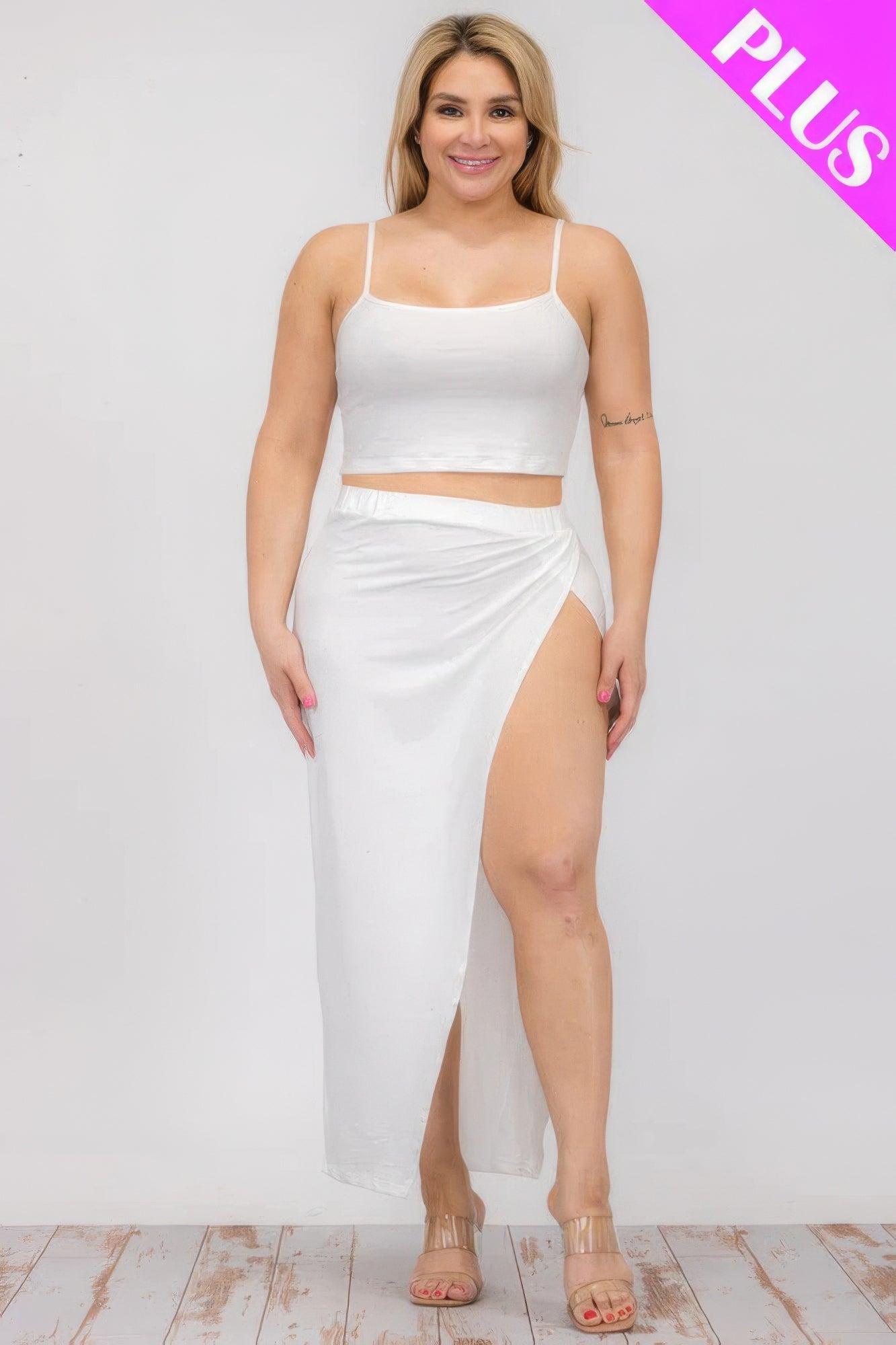 Plus Size Crop Cami & Split Thigh Maxi Skirt Set - Body By J'ne