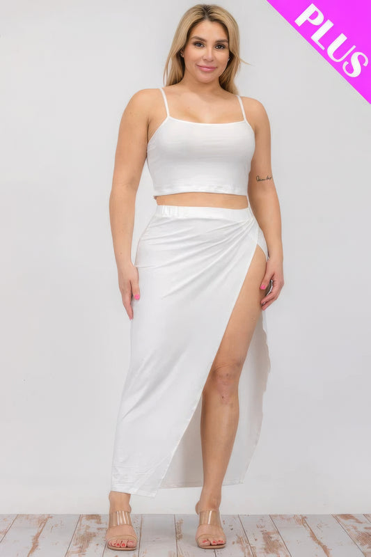 Plus Size Crop Cami & Split Thigh Maxi Skirt Set - Body By J'ne