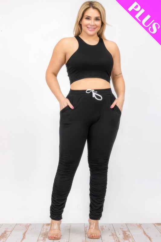 Plus Size Crop Tank Top & Ruched Pants Set - Body By J'ne