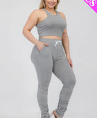 Plus Size Crop Tank Top & Ruched Pants Set