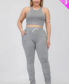 Plus Size Crop Tank Top & Ruched Pants Set