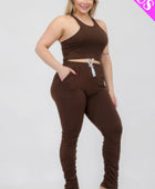 Plus Size Crop Tank Top & Ruched Pants Set