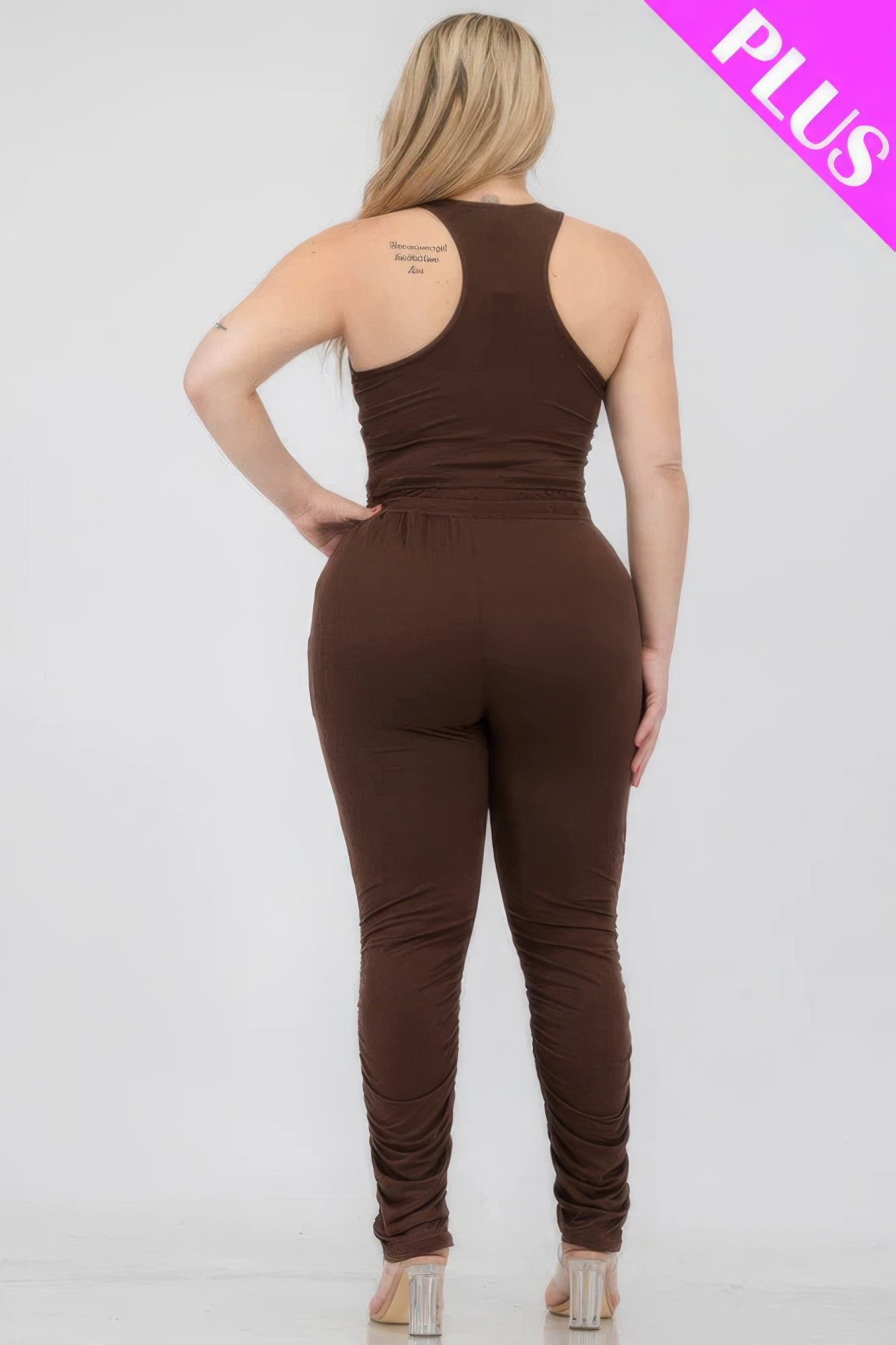 Plus Size Crop Tank Top & Ruched Pants Set - Body By J'ne