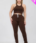 Plus Size Crop Tank Top & Ruched Pants Set