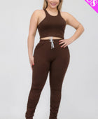 Plus Size Crop Tank Top & Ruched Pants Set