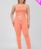 Plus Size Crop Tank Top & Ruched Pants Set