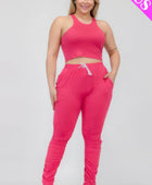 Plus Size Crop Tank Top & Ruched Pants Set