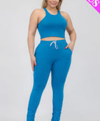 Plus Size Crop Tank Top & Ruched Pants Set