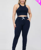 Plus Size Crop Tank Top & Ruched Pants Set