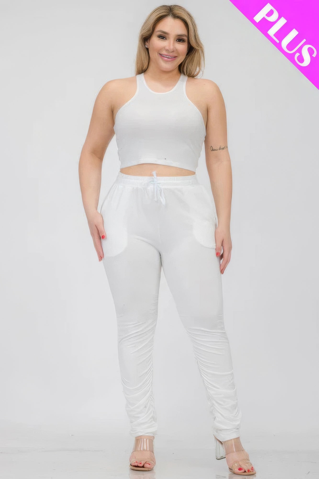 Plus Size Crop Tank Top & Ruched Pants Set - Body By J'ne