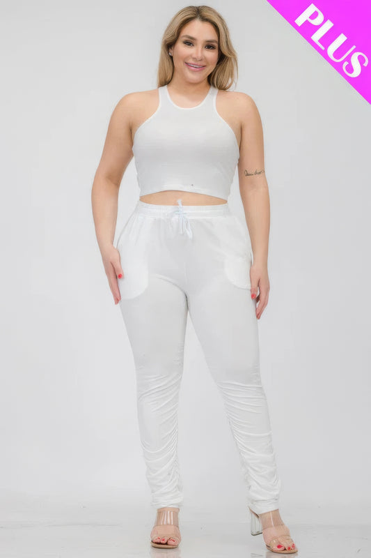 Plus Size Crop Tank Top & Ruched Pants Set - Body By J'ne