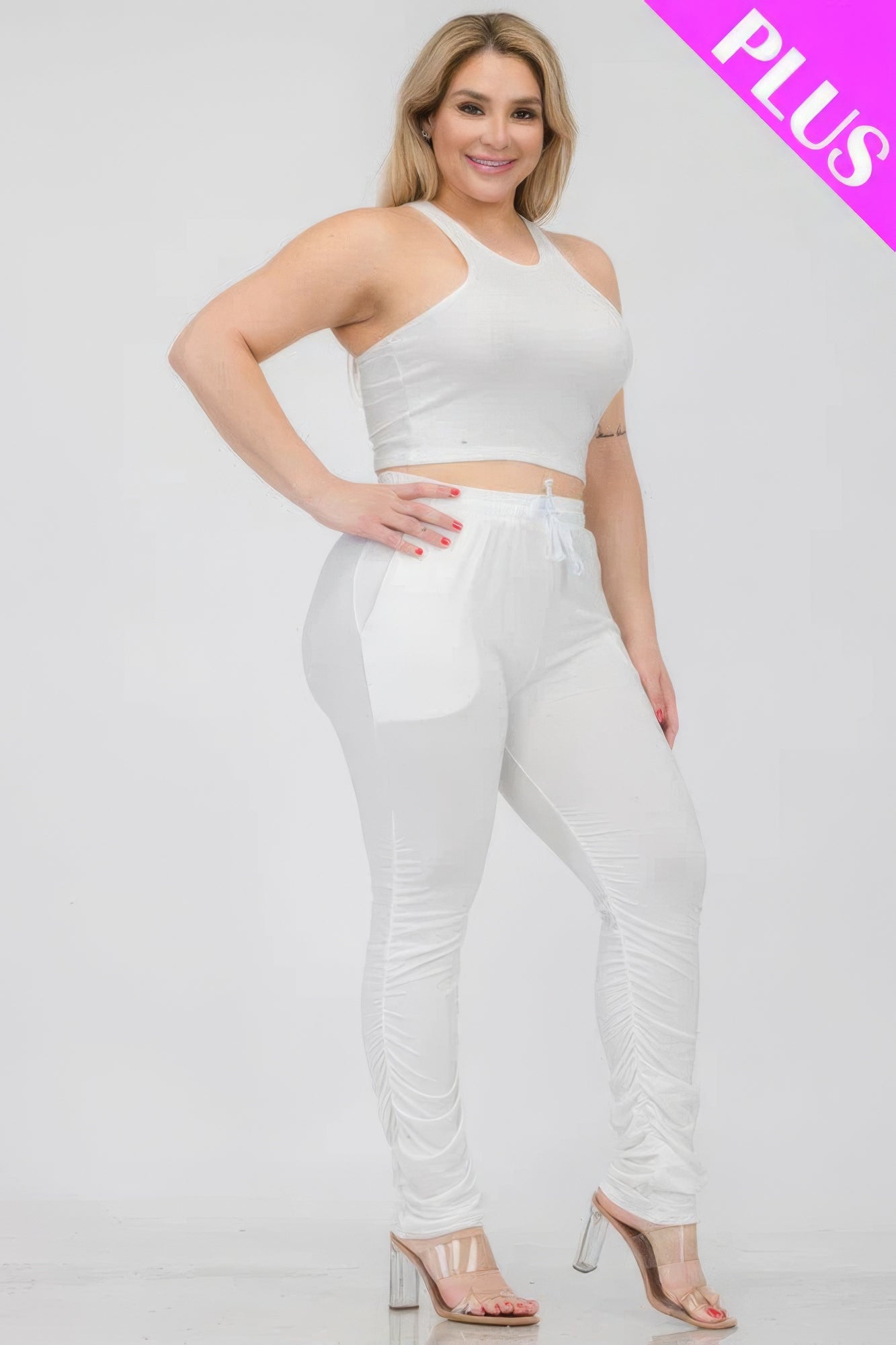 Plus Size Crop Tank Top & Ruched Pants Set - Body By J'ne