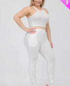 Plus Size Crop Tank Top & Ruched Pants Set