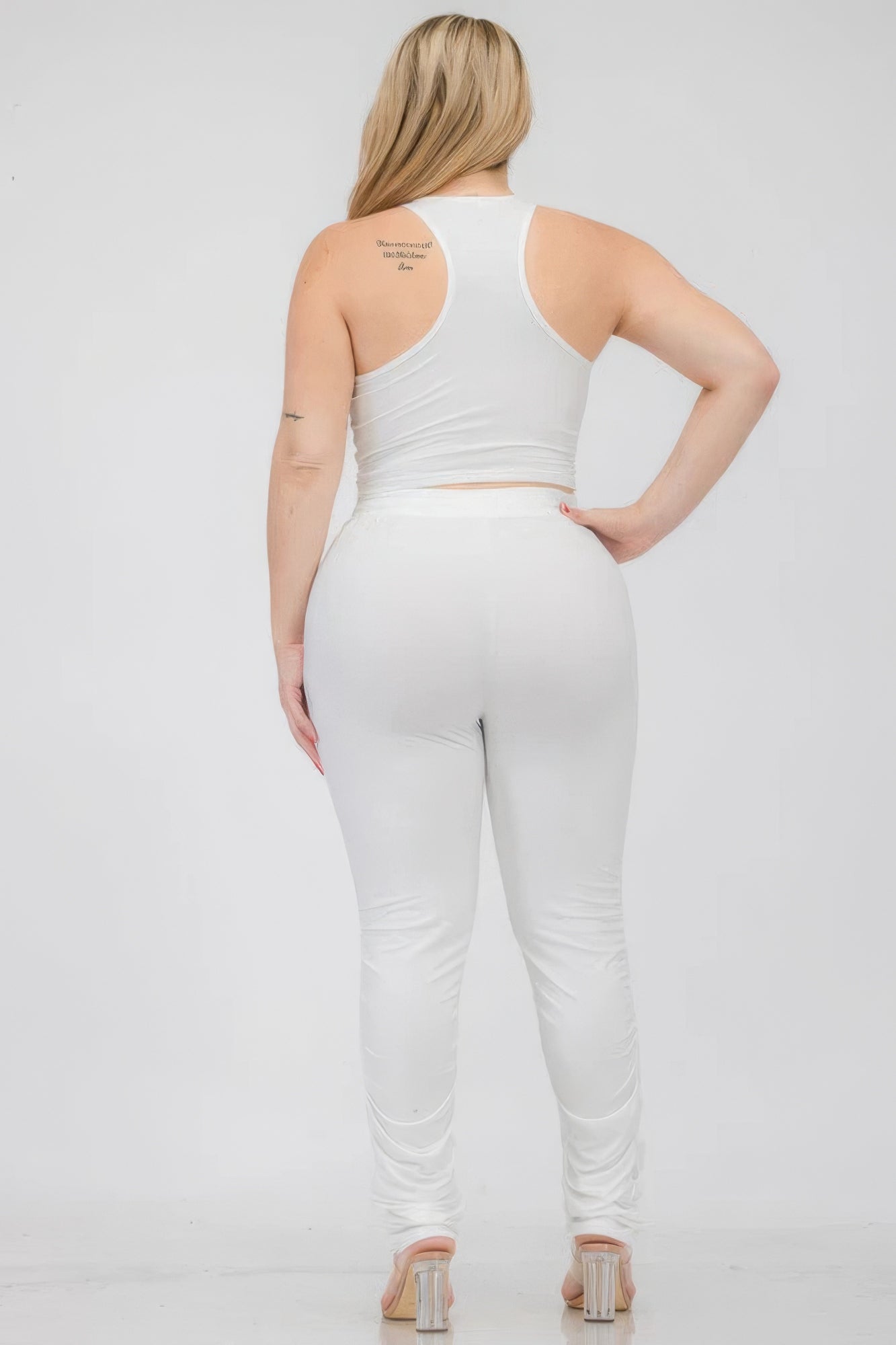 Plus Size Crop Tank Top & Ruched Pants Set - Body By J'ne