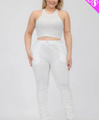 Plus Size Crop Tank Top & Ruched Pants Set