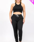 Plus Size Crop Tank Top & Ruched Pants Set