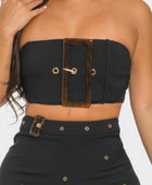 Front Eyelet Buckle Belt Top And Skirt Set