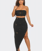 Front Eyelet Buckle Belt Top And Skirt Set