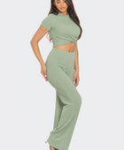 Front Twist Detail Top And Flare Pants Set