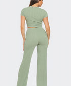 Front Twist Detail Top And Flare Pants Set