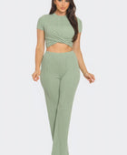 Front Twist Detail Top And Flare Pants Set