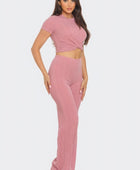 Front Twist Detail Top And Flare Pants Set