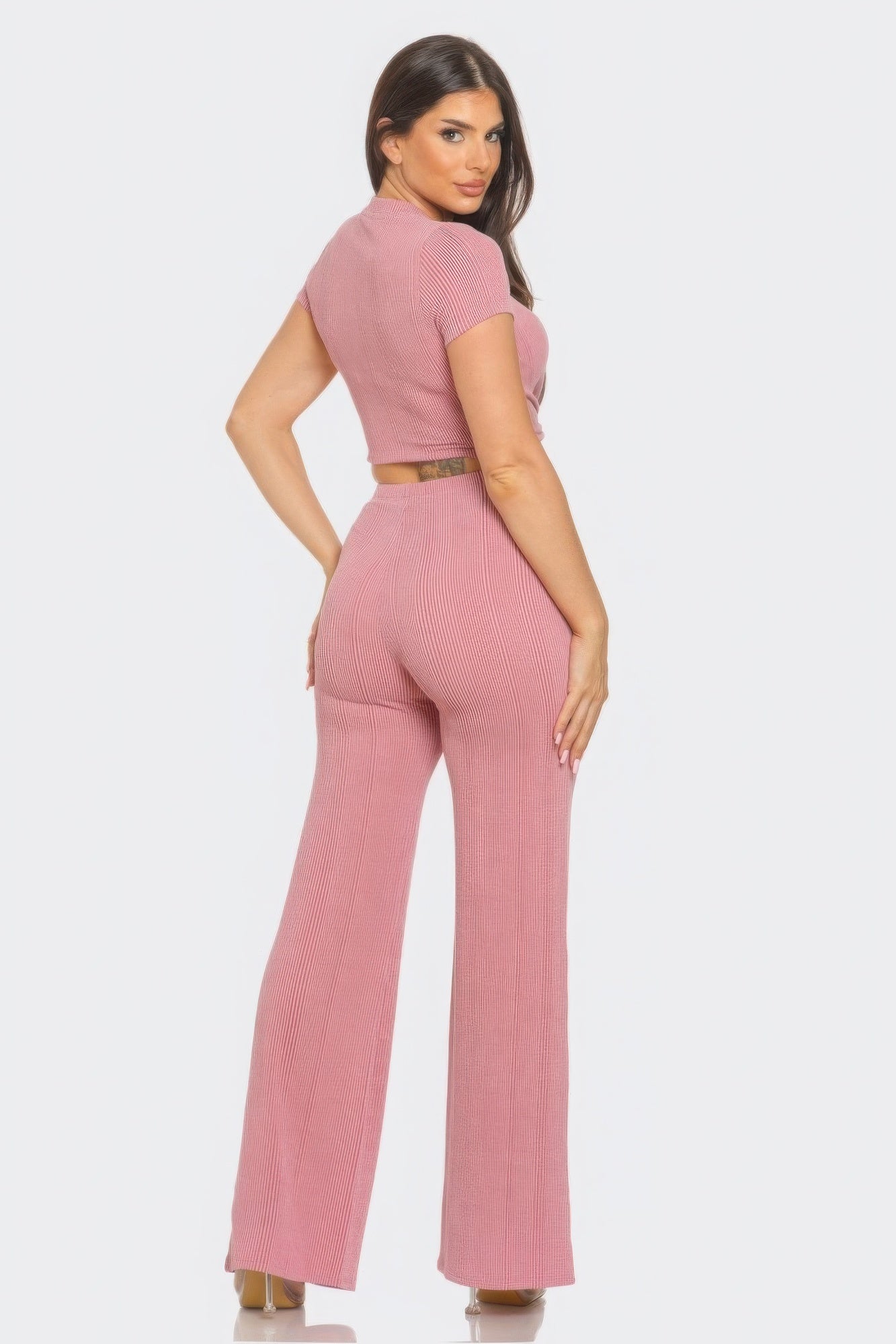 Front Twist Detail Top And Flare Pants Set - Body By J'ne