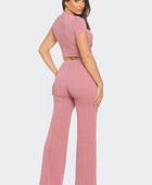 Front Twist Detail Top And Flare Pants Set