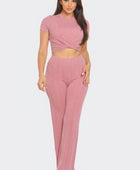 Front Twist Detail Top And Flare Pants Set