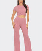 Front Twist Detail Top And Flare Pants Set