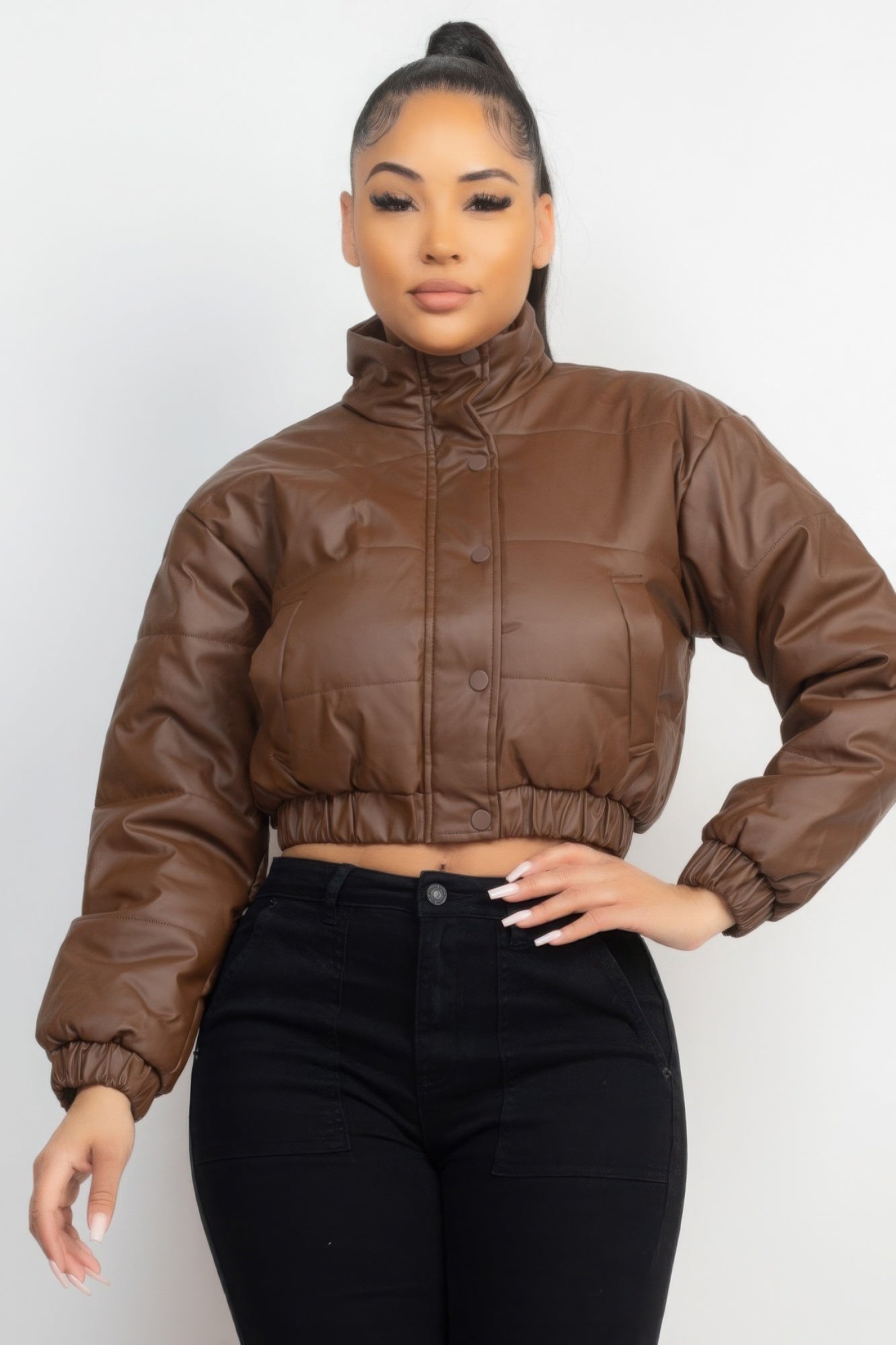 Snap Button Padded Crop Jacket - Body By J'ne