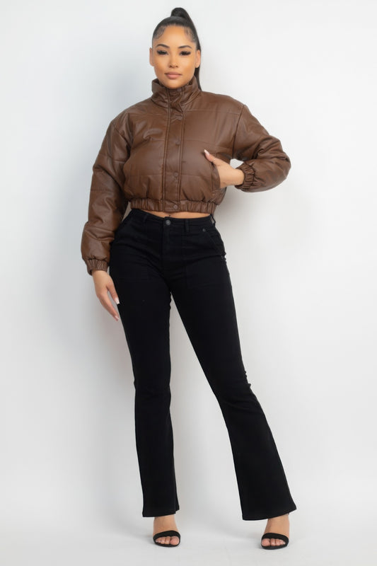 Snap Button Padded Crop Jacket - Body By J'ne