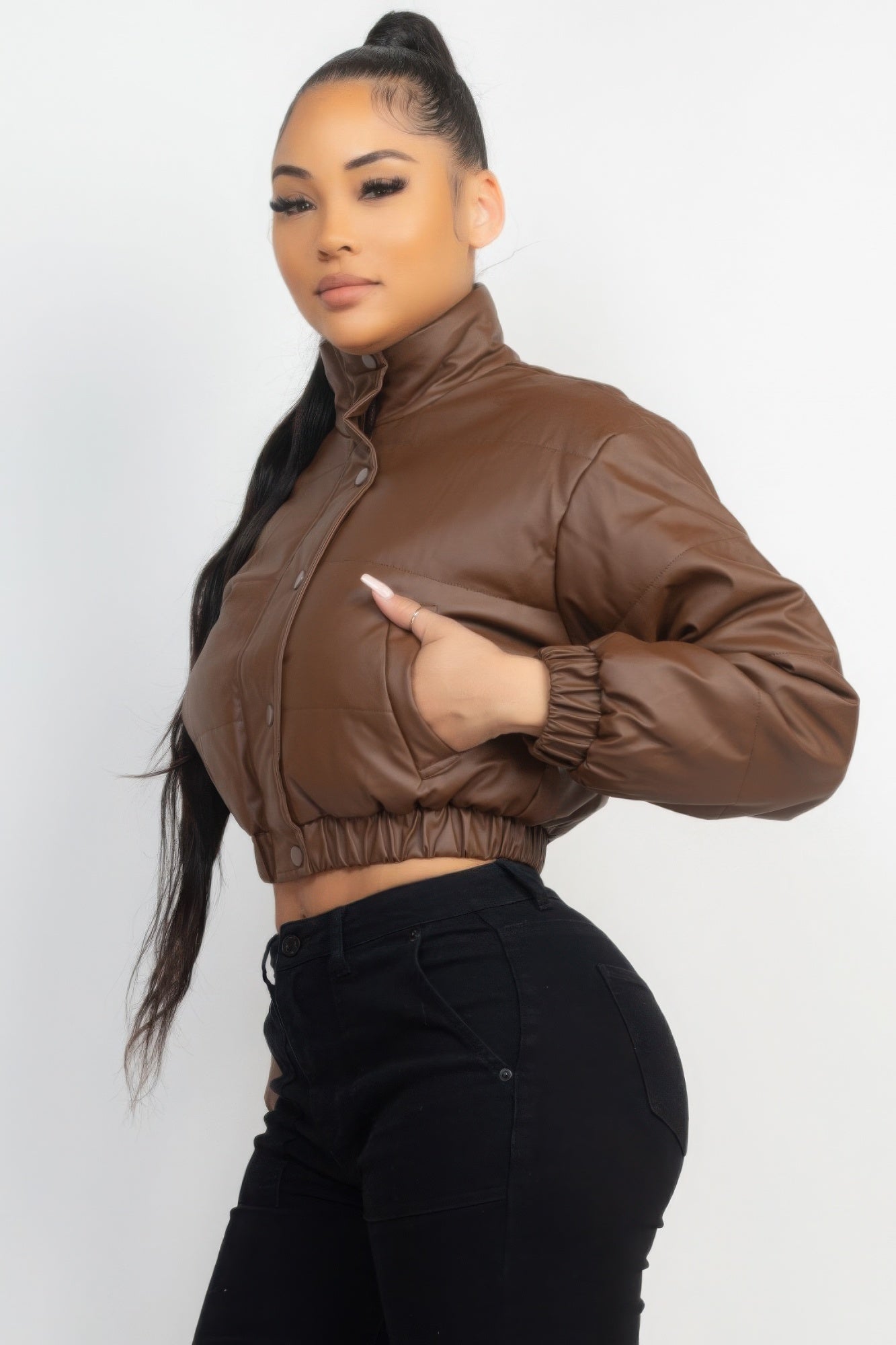 Snap Button Padded Crop Jacket - Body By J'ne