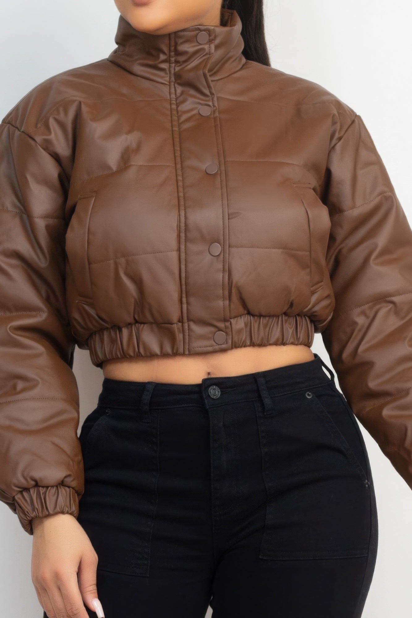 Snap Button Padded Crop Jacket - Body By J'ne