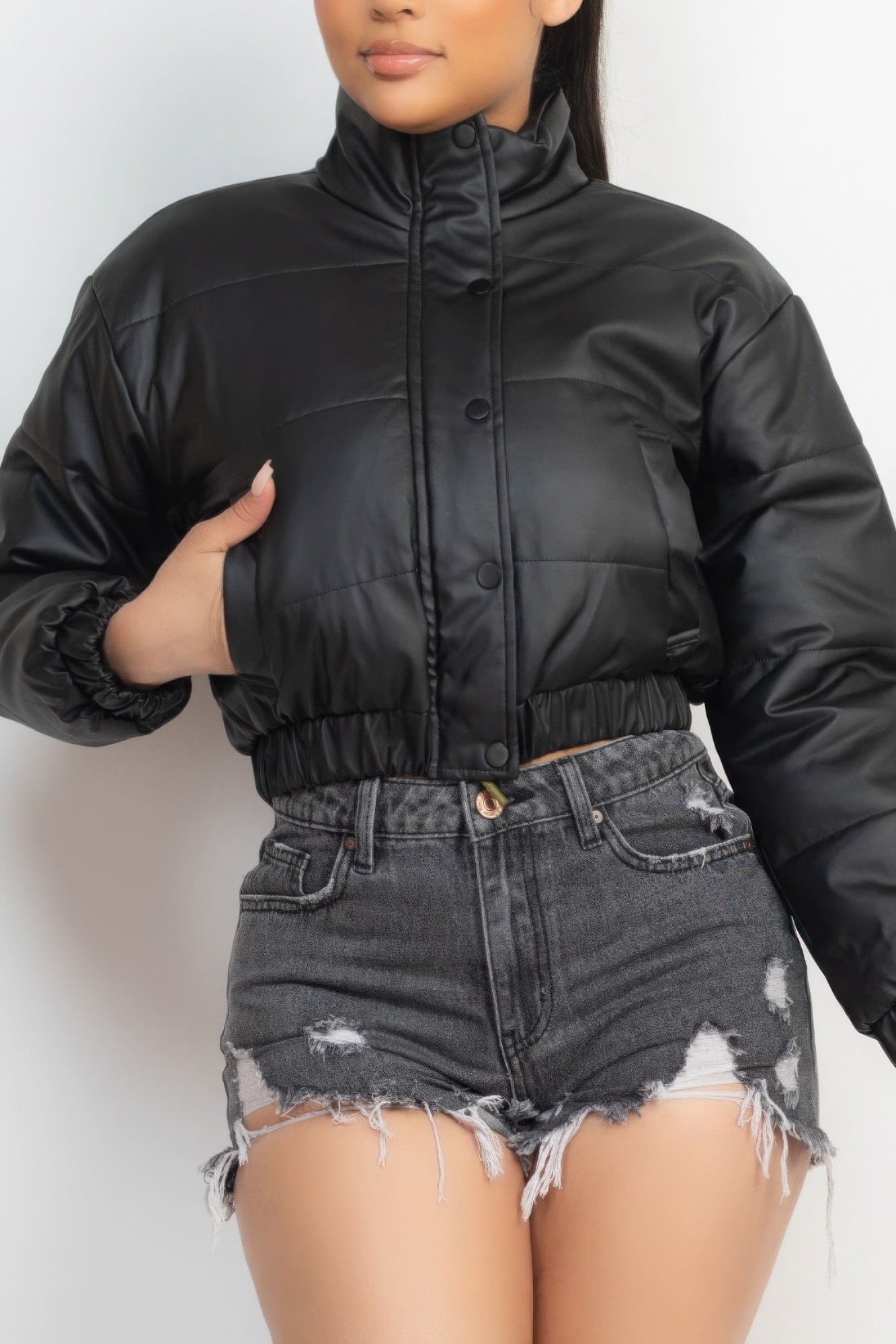 Snap Button Padded Crop Jacket - Body By J'ne