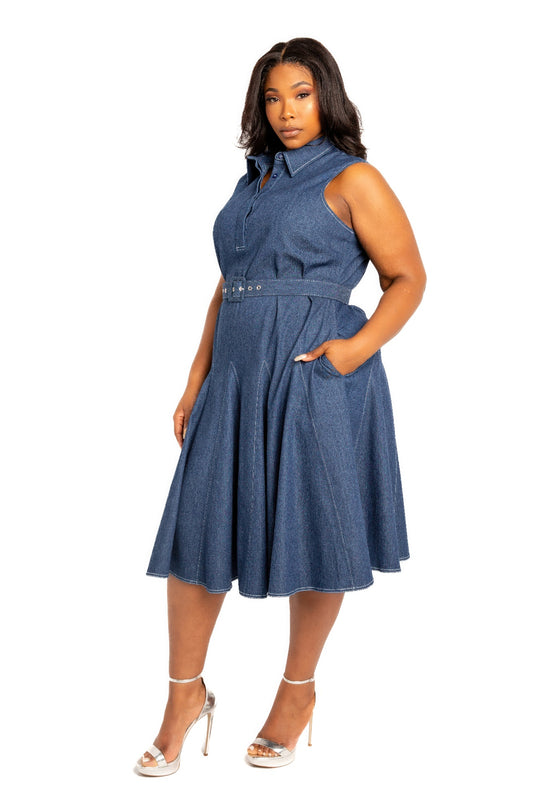 Contrast stitch washed denim shirt dress with belt - Body By J'ne