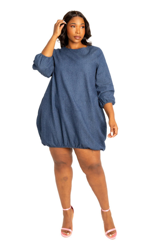 Washed denim bubbled dress - Body By J'ne