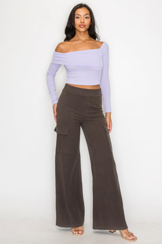 Bardot ribbed long sleeve crop top - Body By J'ne