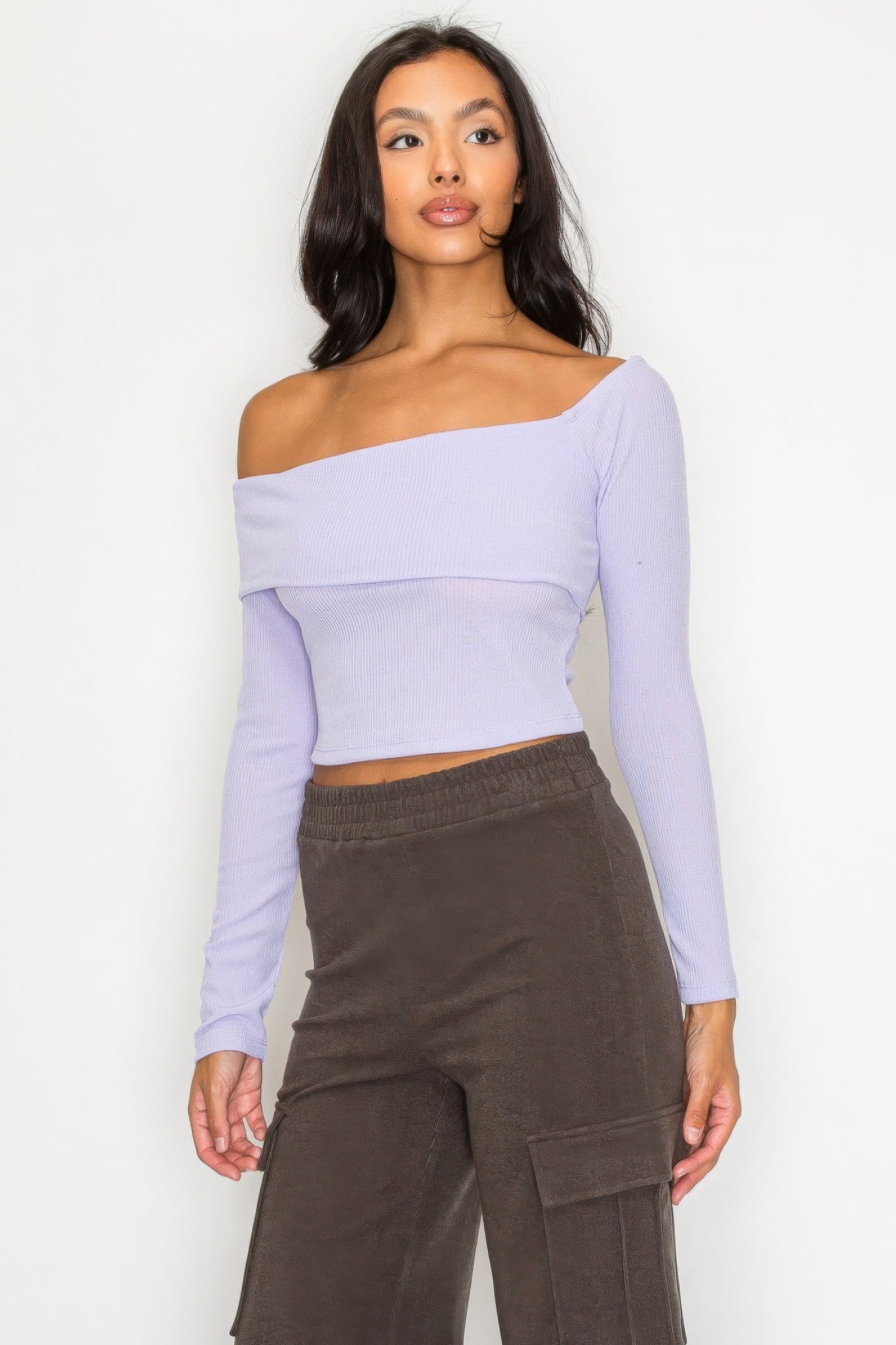Bardot ribbed long sleeve crop top - Body By J'ne
